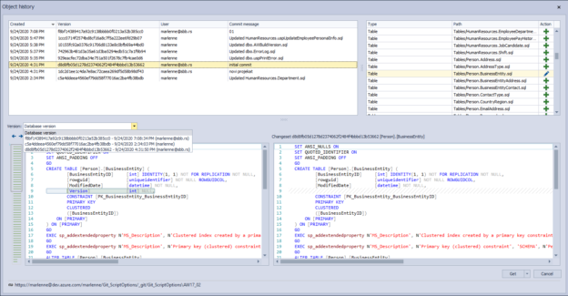 The Object history window